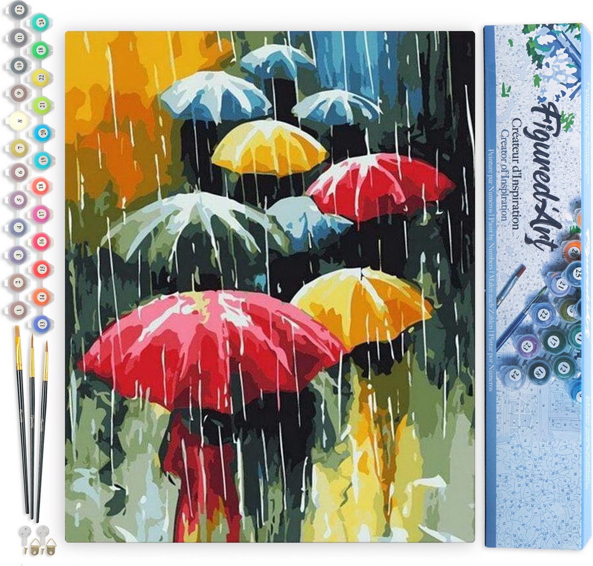 FiguredArt Schilderen op Nummer Volwassenen canvas Farandole van paraplus - Handwerk acrylverf Kit DIY Compleet - 40x50cm zonder frame